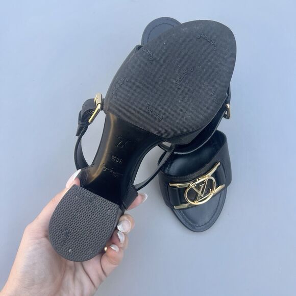Louis Vuitton Horizon leather sandals Gold Logo Buckle Block Heels 38.5 US 8 - Picture 7 of 11